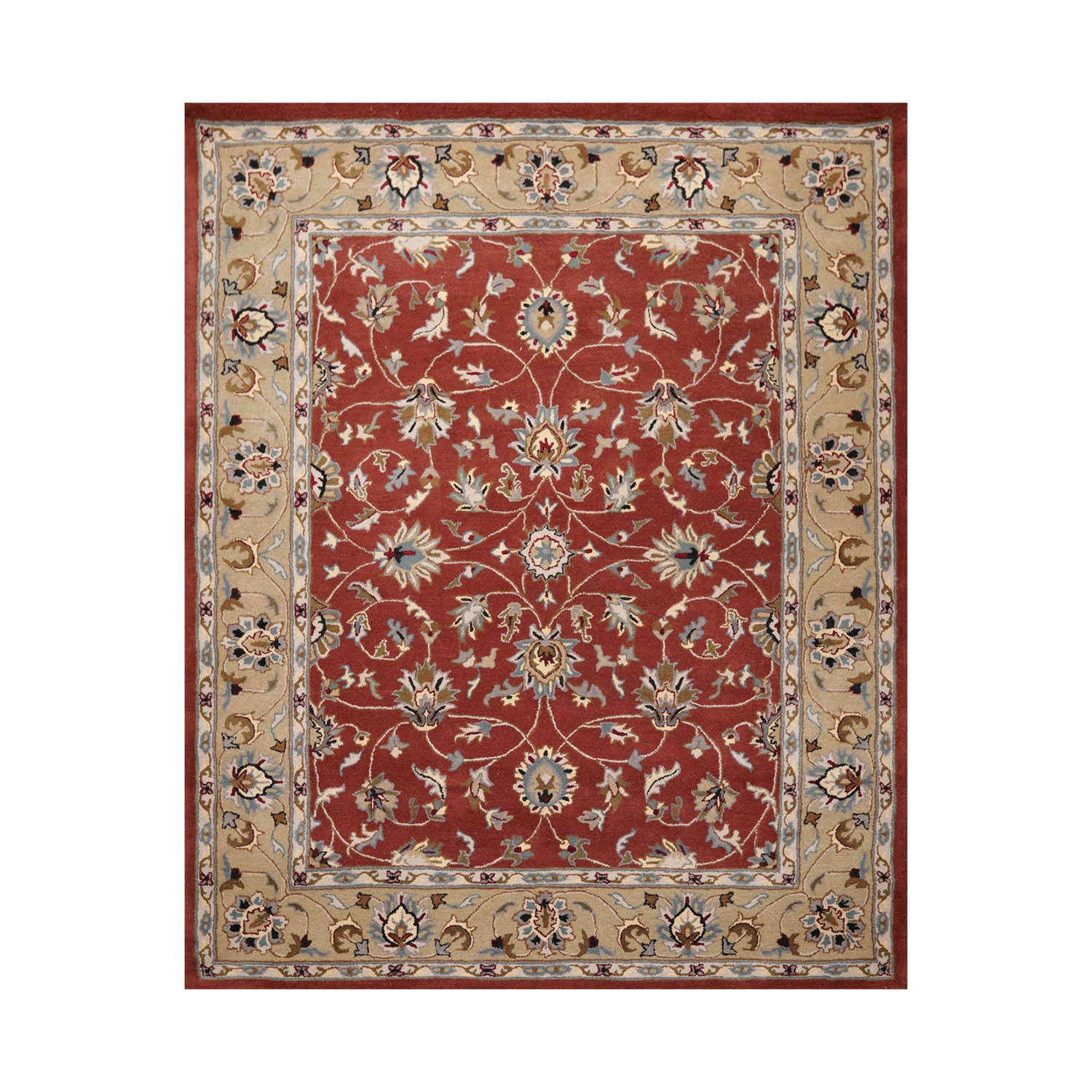 8' x10' Rust Pistacchio Ivory Color Hand Tufted Persian 100% Wool Traditional Oriental Rug