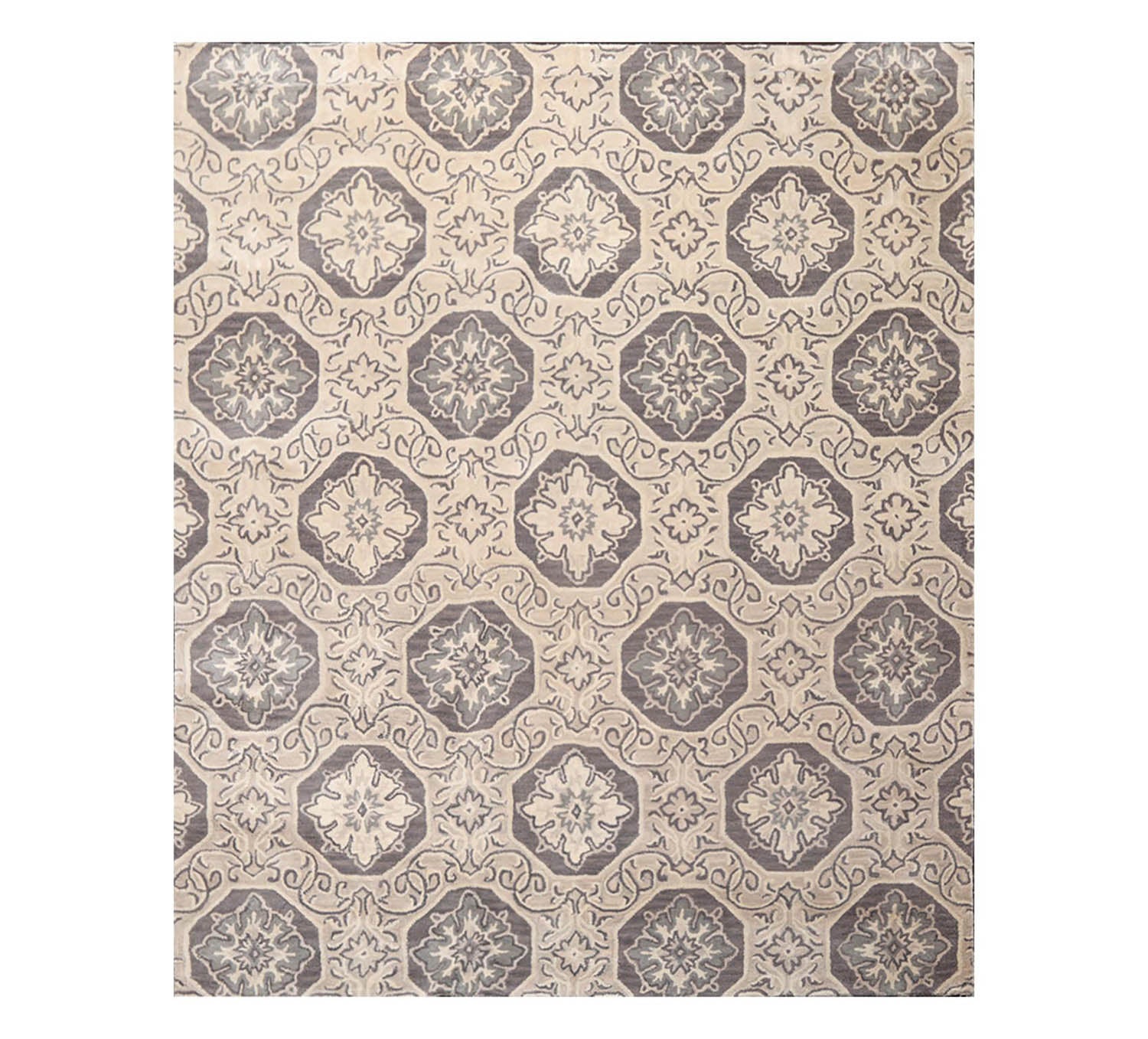 7' 5''x9' 5'' Gray Beige Color Hand Tufted Hand Made Wool & Art Silk Transitional Oriental Rug