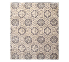 7' 5''x9' 5'' Gray Beige Color Hand Tufted Hand Made Wool & Art Silk Transitional Oriental Rug