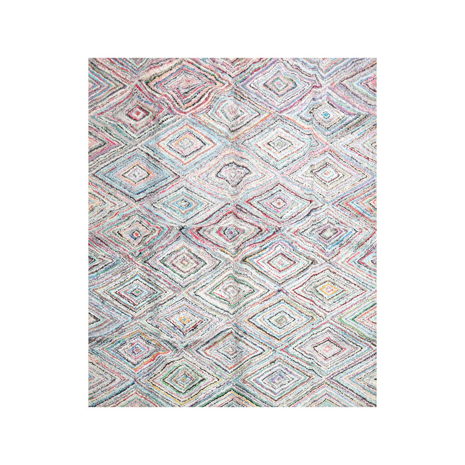 7' 9''x9' 7'' Gray Beige Aqua Color Hand Tufted Hand Made Cotton Modern & Contemporary Oriental Rug