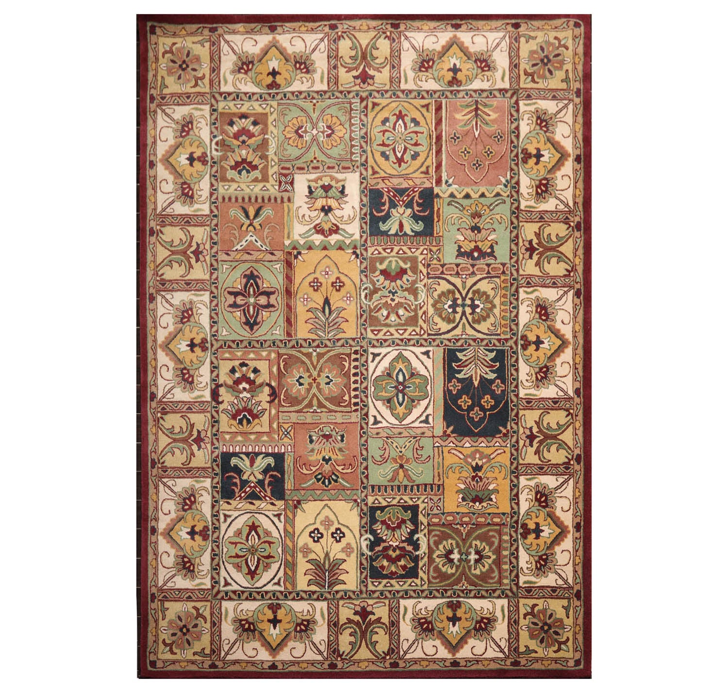 8' x11' Burgundy Beige Gold Color Hand Tufted Hand Made 100% Wool Traditional Oriental Rug