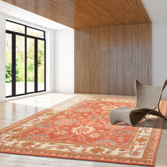 Multi Size Orange, Beige, Gold Color Hand Tufted All-Over 100% Wool Traditional Oriental Rug