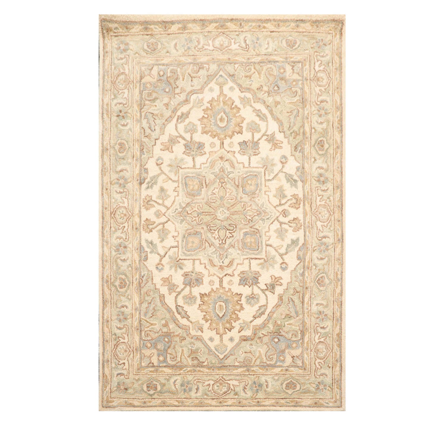 5' x8' Beige Mint Brown Color Hand Tufted Hand Made 100% Wool Traditional Oriental Rug