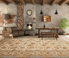 8x10 Ivory Light Gold Tan Color Hand Knotted Sino Persian Wool and Silk Traditional Oriental Rug