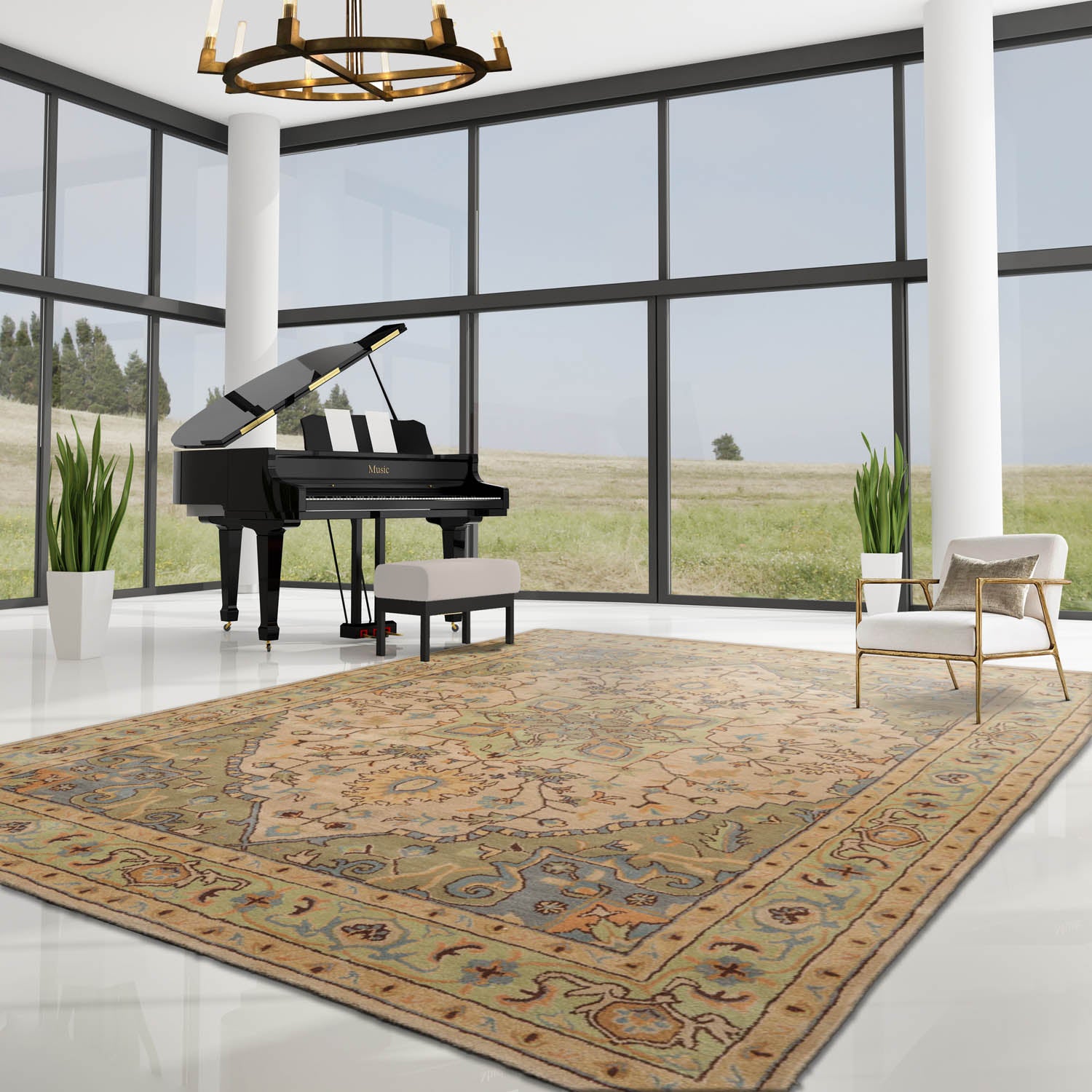 4 x 6 Beige Tan Mint Color Hand Tufted All-Over 100% Wool Traditional Oriental Rug