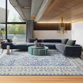 8 x 10 Blue Cream Gray Color Hand Knotted All-Over 100% Wool Transitional Oriental Rug