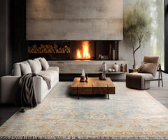 8' x10' Light Gray Slate Tan Color Hand Knotted Oriental 100% Wool Transitional Oriental Rug