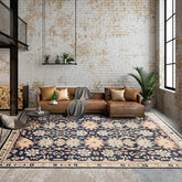 8 x 10 Navy Beige Mint Color Hand Knotted All-Over 100% Wool Transitional Oriental Rug