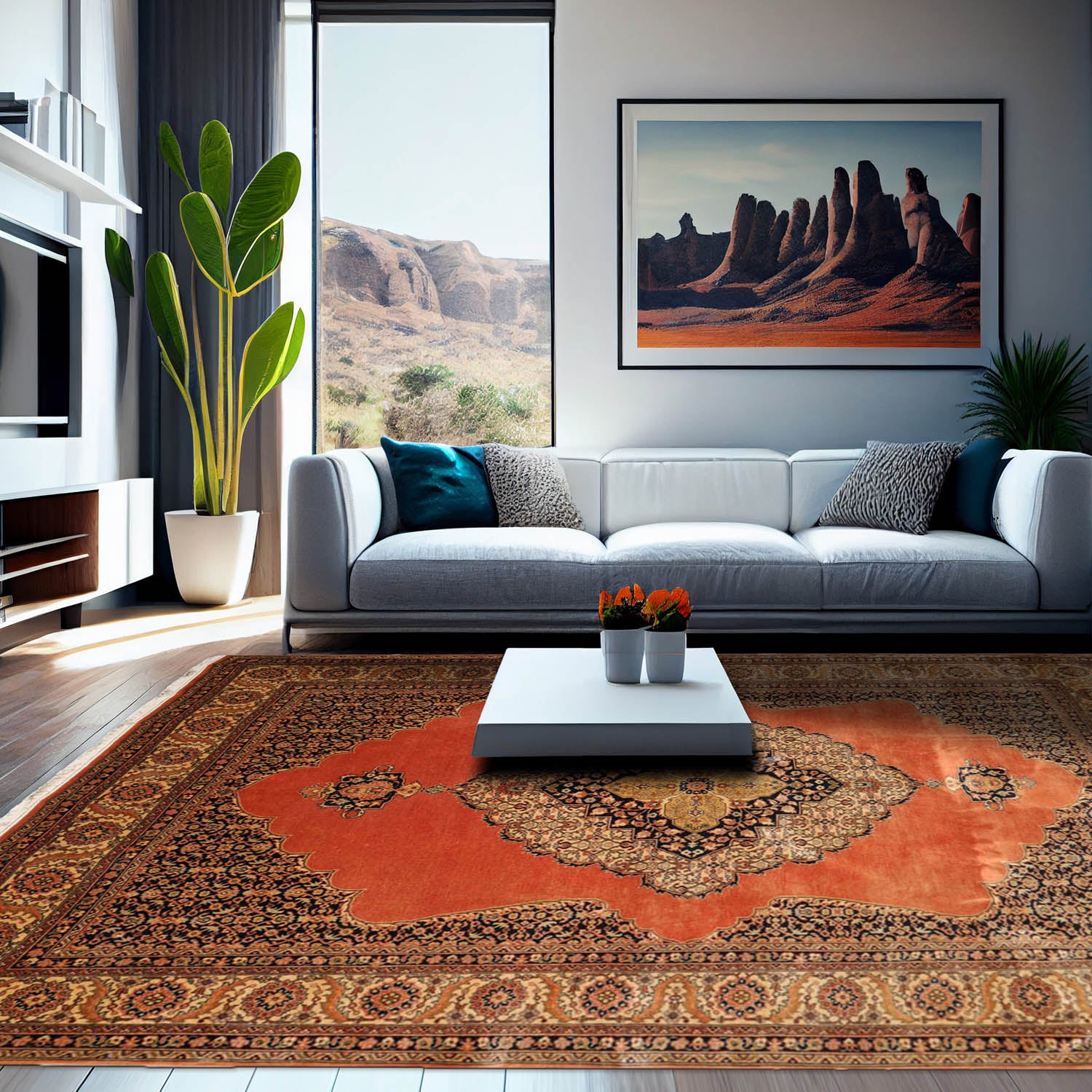 6' 4''x9' 7'' Antique Rose Beige Black Color Hand Knotted Persian 100% Wool Traditional Oriental Rug