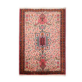 3' 5''x5' 3'' Beige Teal Charcoal Color Hand Knotted Persian 100% Wool Traditional Oriental Rug