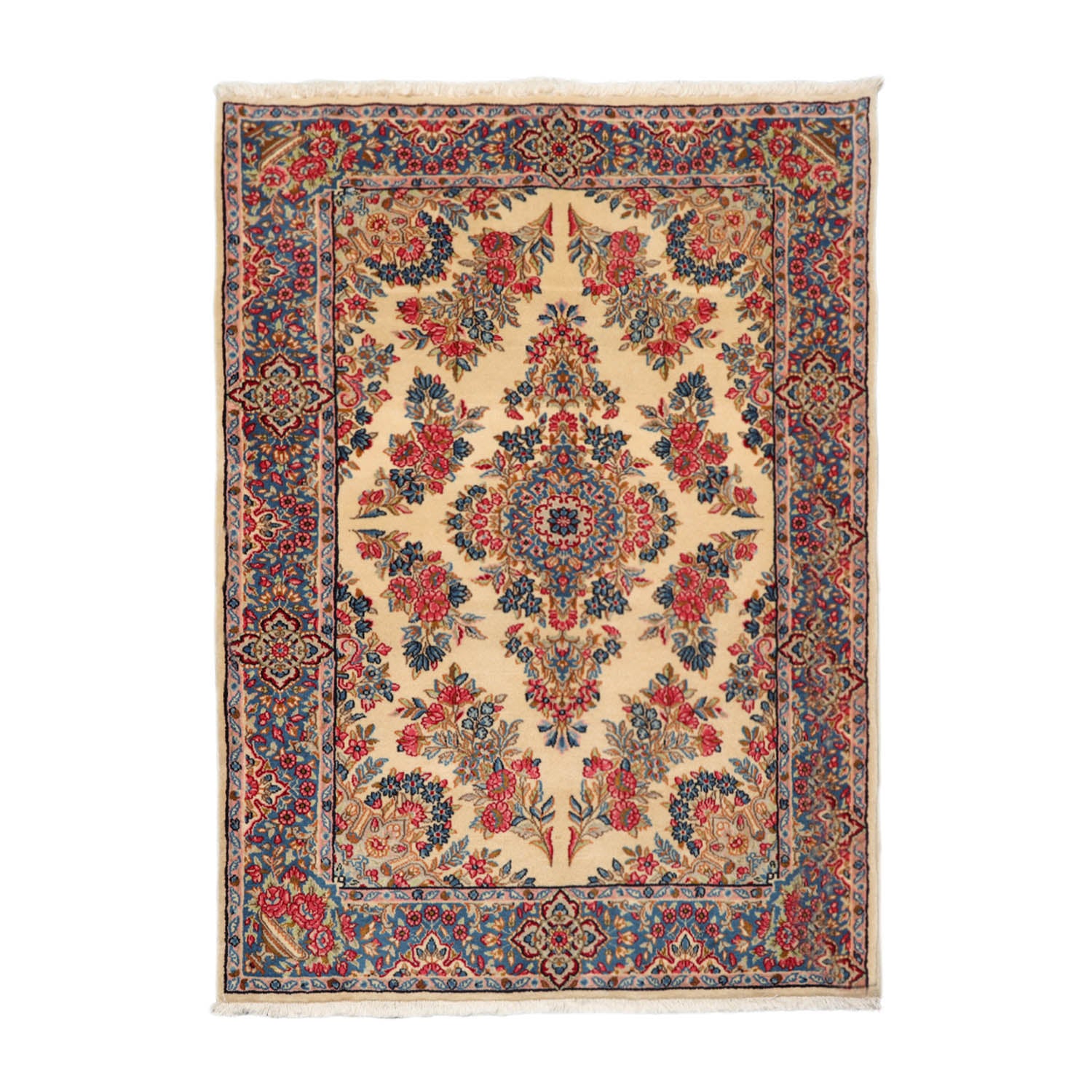 3' 6''x5' Ivory Blue Black Color Hand Knotted Persian 100% Wool Traditional Oriental Rug