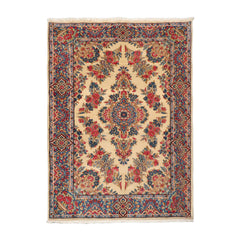 3' 6''x5' Ivory Blue Black Color Hand Knotted Persian 100% Wool Traditional Oriental Rug