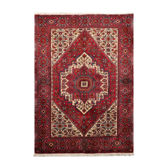 3' 5''x5' Red Ivory Blue Color Hand Knotted Persian 100% Wool Traditional Oriental Rug