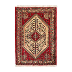 3' 5''x5' 1'' Ivory Red Aqua Color Hand Knotted Persian 100% Wool Traditional Oriental Rug