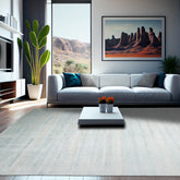 9' x12' Ivory Aqua Color Hand Knotted Persian Wool and Silk Modern & Contemporary Oriental Area Rug