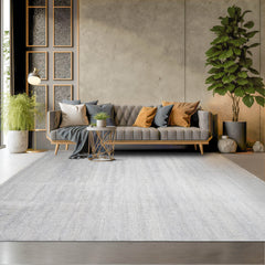 9' x12' Ivory Blue Color Hand Knotted Persian Wool and Silk Modern & Contemporary Oriental Area Rug