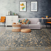 8 x 10 Slate Blue Beige Color Hand Tufted All-Over 100% Wool Transitional Oriental Rug