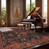 8 x 10 Navy Wine Burnt Orange Color Hand Tufted All-Over 100% Wool Arts & Crafts Oriental Rug