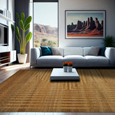 9' x12' Brown Muted Gold Moss Color Hand Knotted Tibetan 100% Wool Modern & Contemporary Oriental Rug