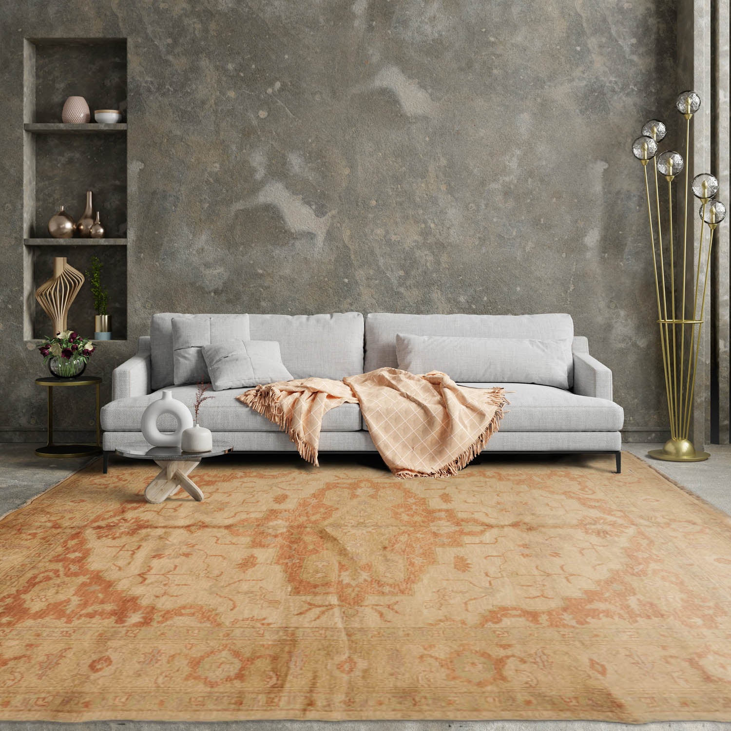 8' x10' 4'' Beige Muted Teracotta Moss Color Hand Knotted Oushak 100% Wool Traditional Oriental Rug