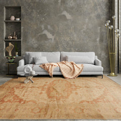 8' x10' 4'' Beige Muted Teracotta Moss Color Hand Knotted Oushak 100% Wool Traditional Oriental Rug