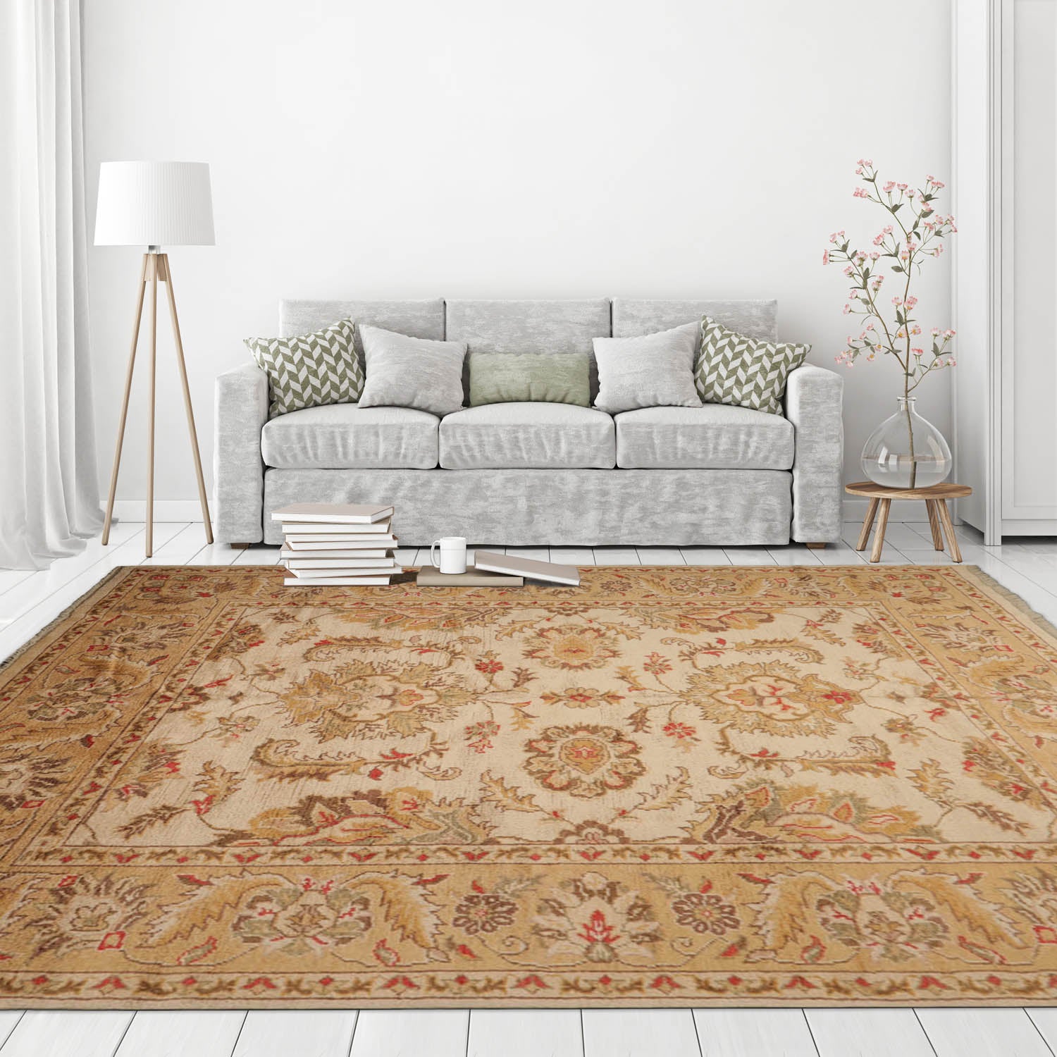 8' 2''x9' 6'' Beige Caramel Brown Color Hand Knotted Oushak 100% Wool Traditional Oriental Rug