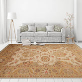 8' 2''x9' 6'' Beige Caramel Brown Color Hand Knotted Oushak 100% Wool Traditional Oriental Rug