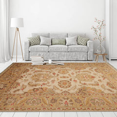 8' 2''x9' 6'' Beige Caramel Brown Color Hand Knotted Oushak 100% Wool Traditional Oriental Rug