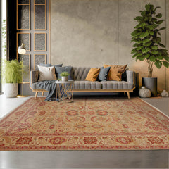 6' 3''x8' 8'' Beige Rust Rose Color Hand Knotted Oushak 100% Wool Traditional Oriental Rug