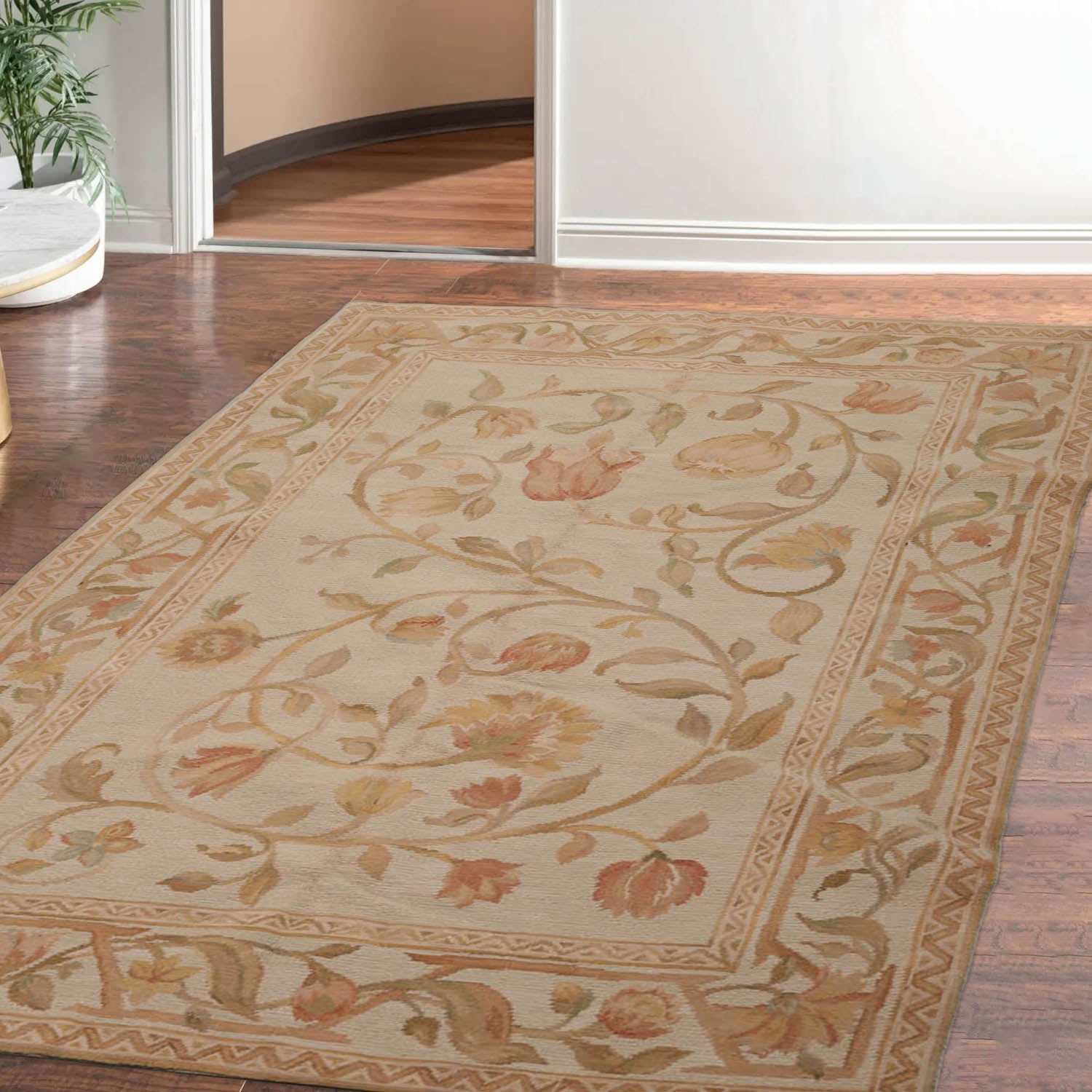 6' x9' 4'' Beige Tan Light Gold Color Hand Knotted French Aubusson Savonnerie 100% Wool Traditional Oriental Rug