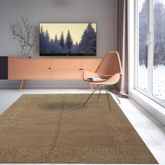 6' 1''x9' Tone On Tone Beige Color Hand Knotted Tibetan Wool and Silk Modern & Contemporary Oriental Rug