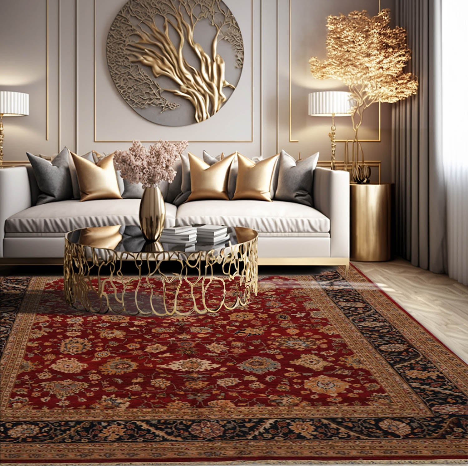 7' 9''x10' 4'' Red Black Gold Color Hand Knotted Persian 100% Wool Traditional Oriental Rug