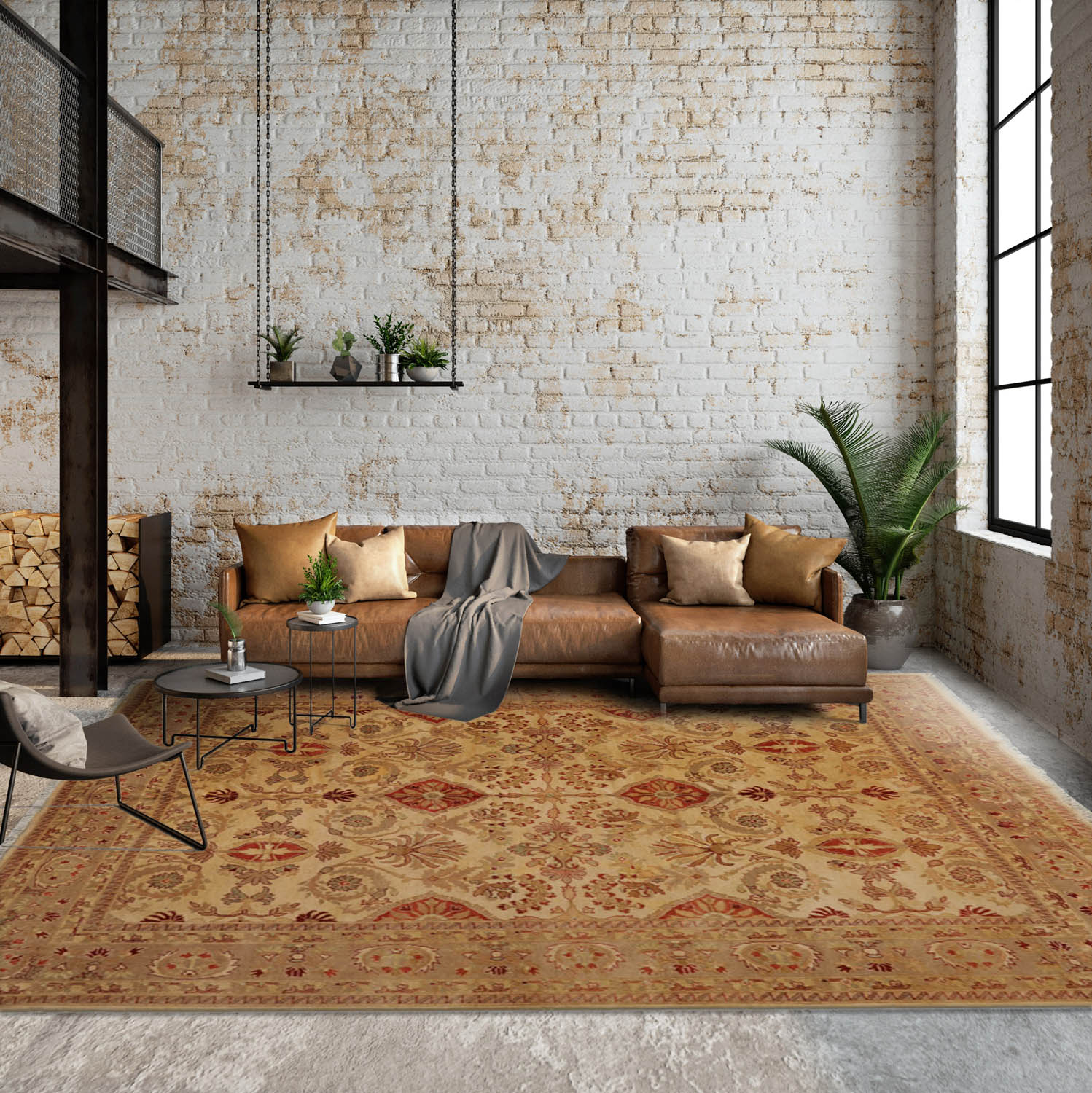 8' x10' Light Gold Taupe Tan Color Hand Knotted Oushak 100% Wool Traditional Oriental Rug