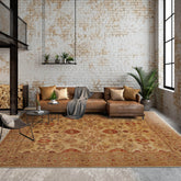 8' x10' Light Gold Taupe Tan Color Hand Knotted Oushak 100% Wool Traditional Oriental Rug