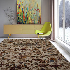 8' x9' 10'' Beige Rust Green Color Hand Knotted Tibetan 100% Wool Transitional Oriental Rug