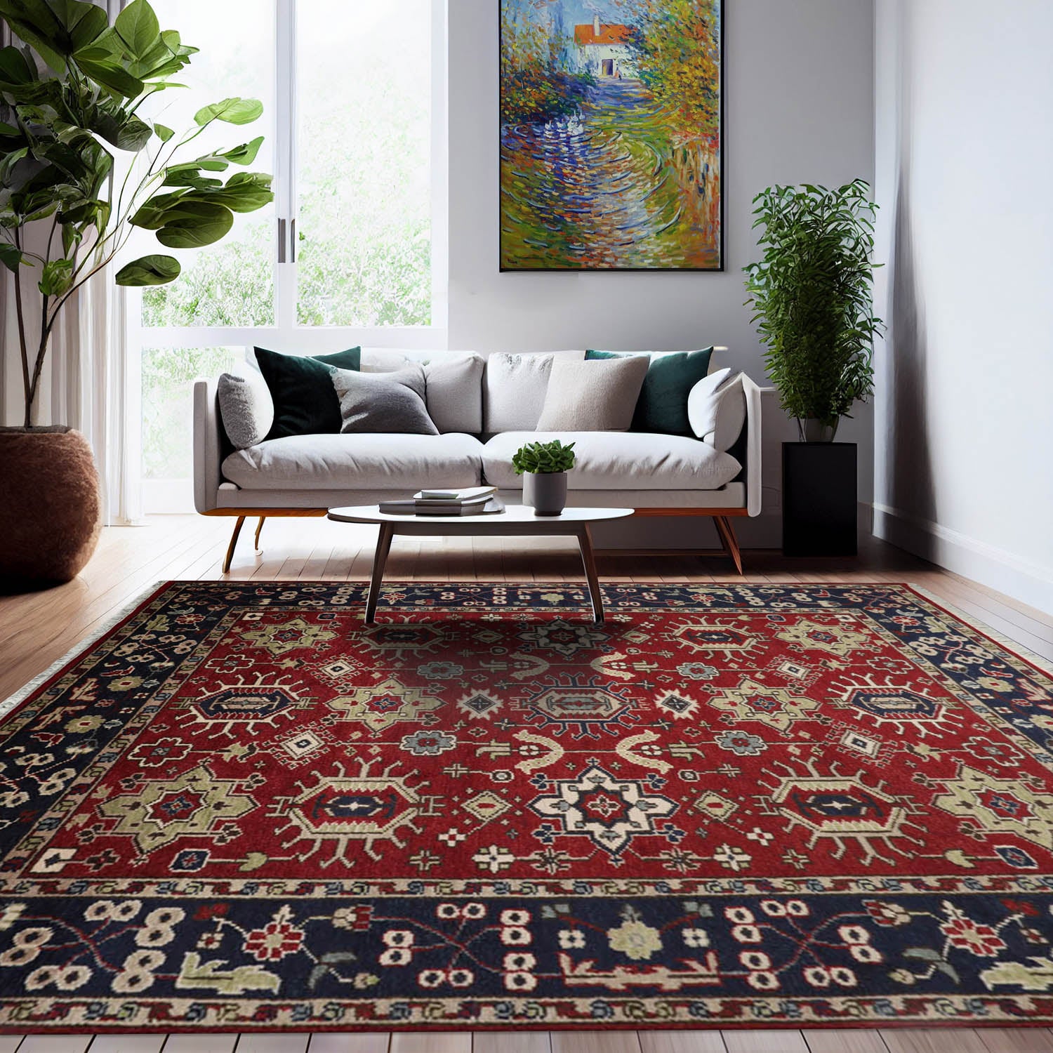 9' x12' 2'' Red Navy Sage Color Hand Knotted Persian 100% Wool Traditional Oriental Rug