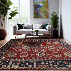 9' x12' 2'' Red Navy Sage Color Hand Knotted Persian 100% Wool Traditional Oriental Rug