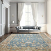 8' 11''x11' 11'' Blue Moss Cream Color Hand Knotted Persian 100% Wool Traditional Oriental Rug