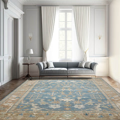 8' 11''x11' 11'' Blue Moss Cream Color Hand Knotted Persian 100% Wool Traditional Oriental Rug