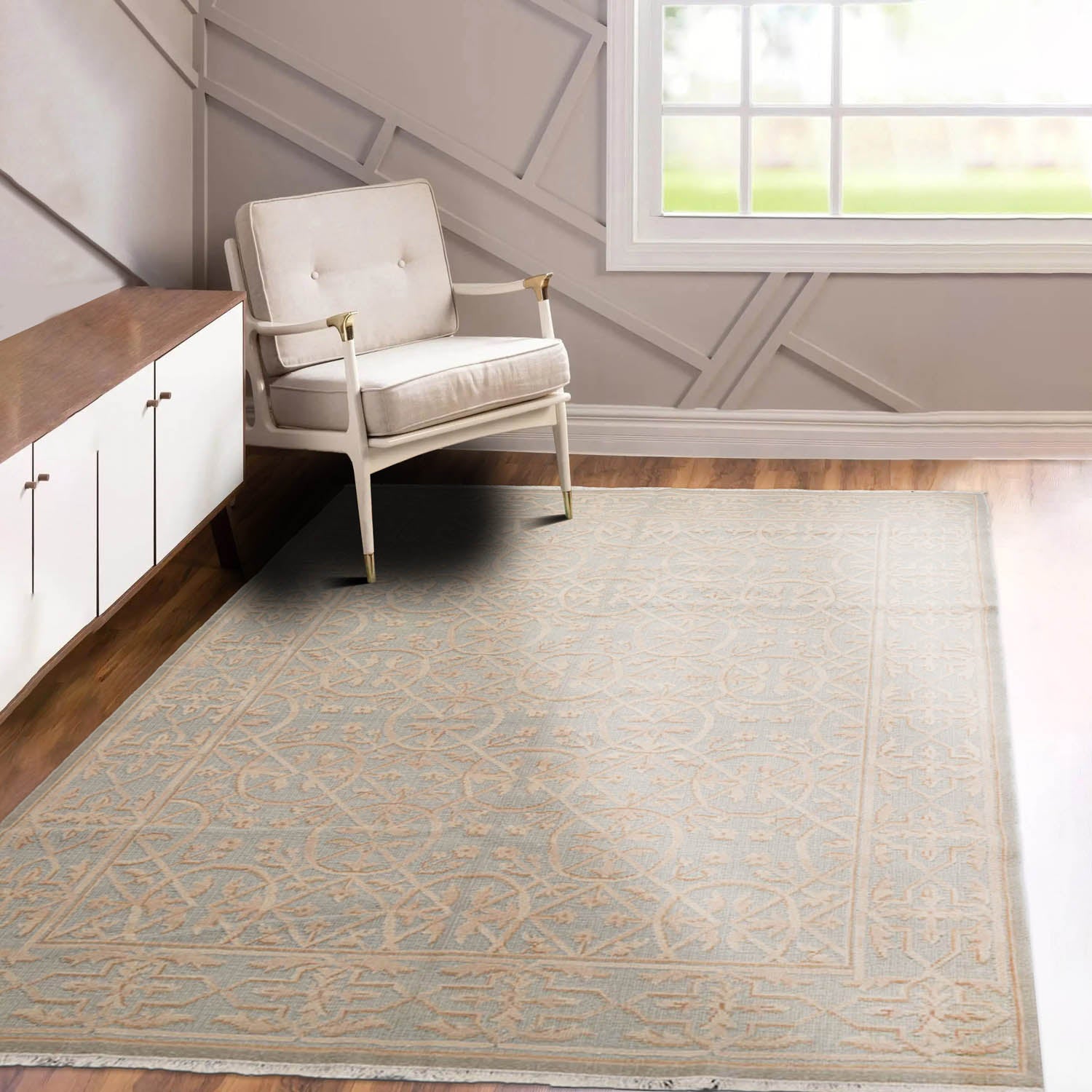 6' x9' Sea Foam Beige Color Hand Knotted Oushak 100% Wool Traditional Oriental Rug