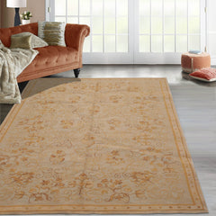 6' x9' Moss Gold Brown Color Hand Knotted French Aubusson Savonnerie 100% Wool Traditional Oriental Rug