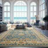 10' 1''x14' 6'' Blue Beige Tan Color Hand Knotted Persian 100% Wool Traditional Oriental Rug