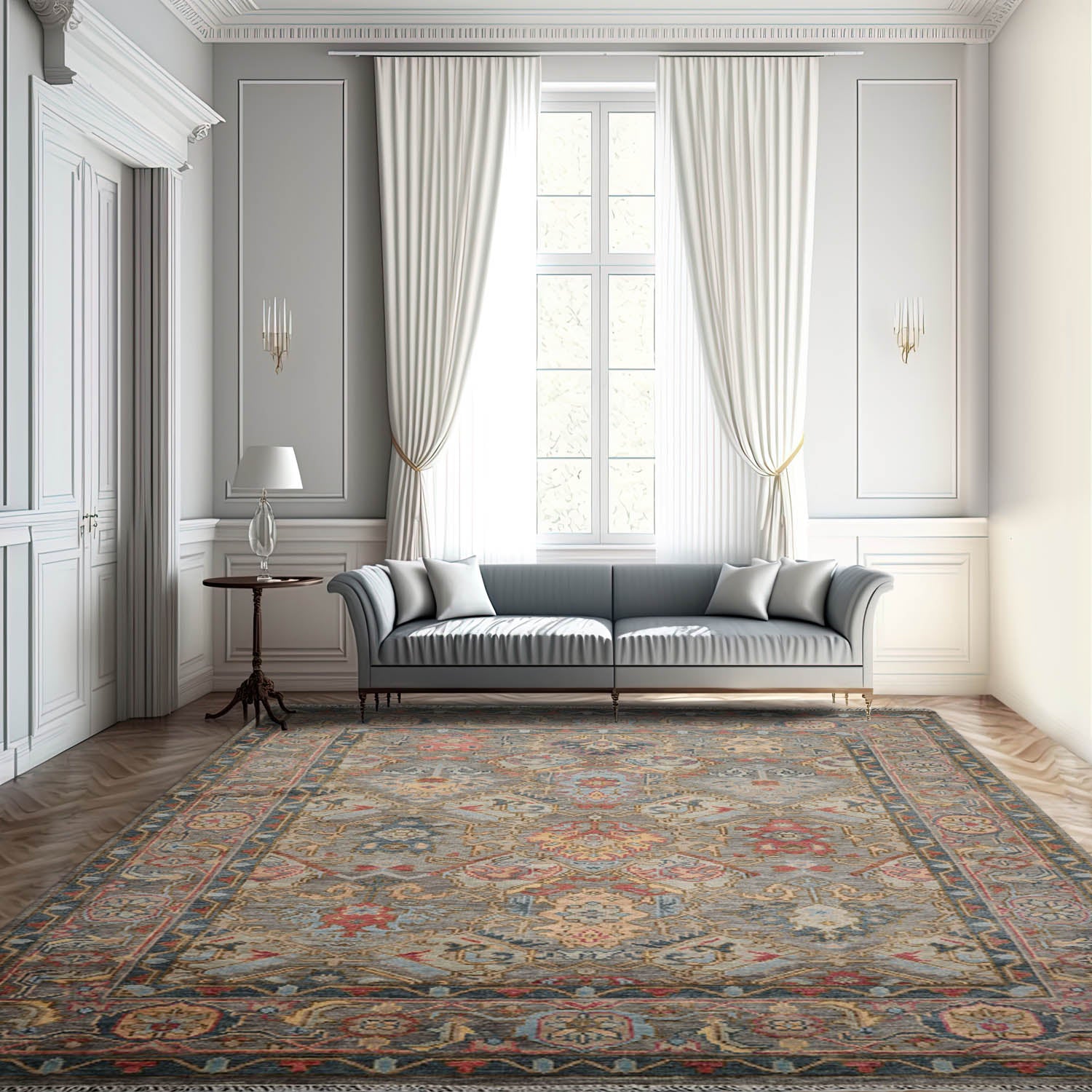 9' 2''x12' 3'' Gray Blue Rose Color Hand Knotted Persian 100% Wool Traditional Oriental Rug