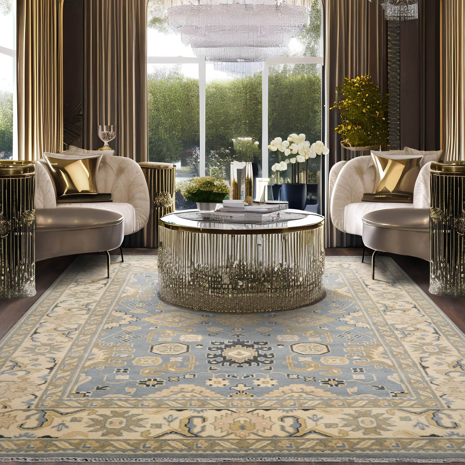 9x12 Slate, Beige, Moss Color Hand Knotted All-Over 100% Wool Traditional Oriental Rug