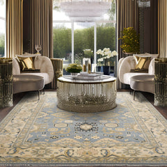 9x12 Slate, Beige, Moss Color Hand Knotted All-Over 100% Wool Traditional Oriental Rug