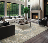 8x10 Cream, Celadon, Moss Color Hand Knotted All-Over 100% Wool Traditional Oriental Rug