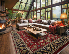 9x12 Red, Navy, Sage Color Hand Knotted All-Over 100% Wool Arts & Crafts Oriental Rug