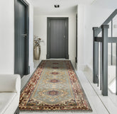 2x12 Runner Aqua Ivory Chocolate Color Hand Knotted All-Over 100% Wool Traditional Oriental Rug