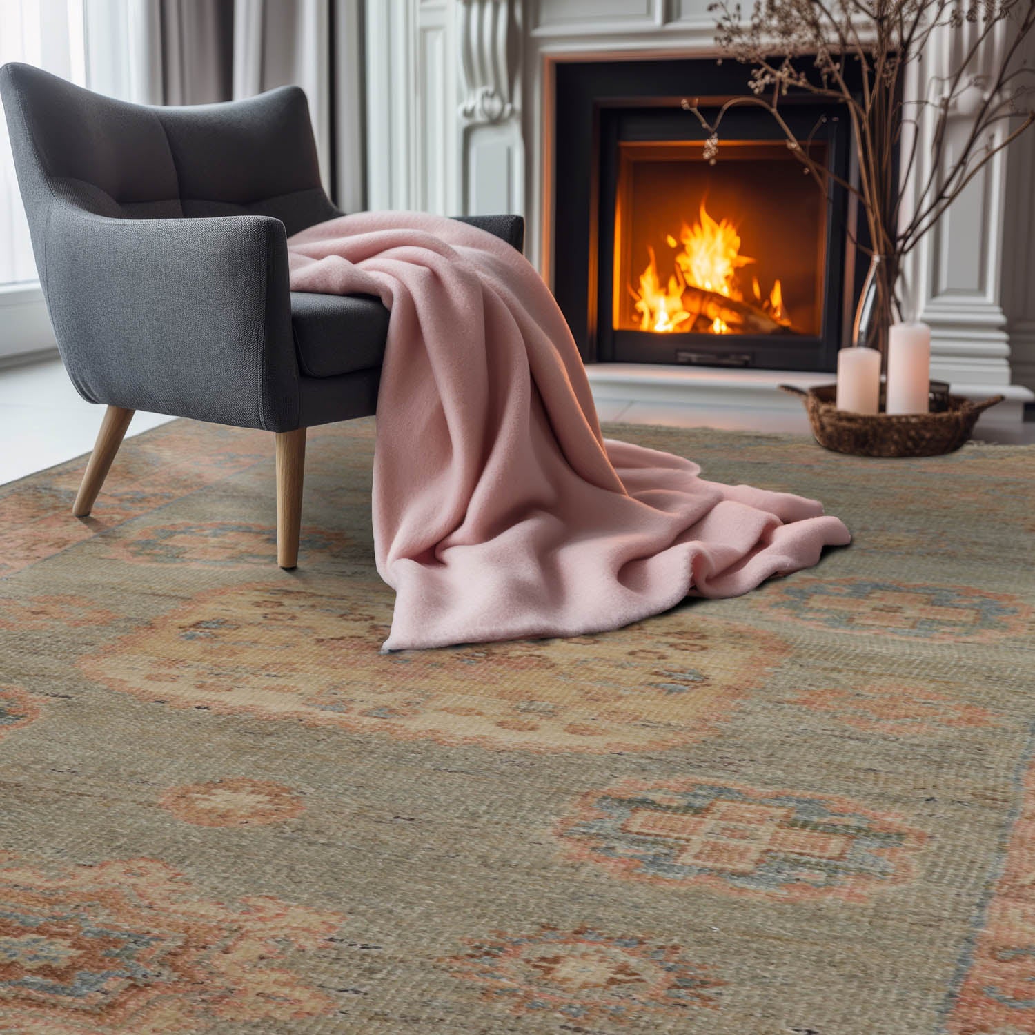 3x5 Sea Foam, Blush, Beige Color Hand Knotted All-Over 100% Wool Traditional Oriental Rug