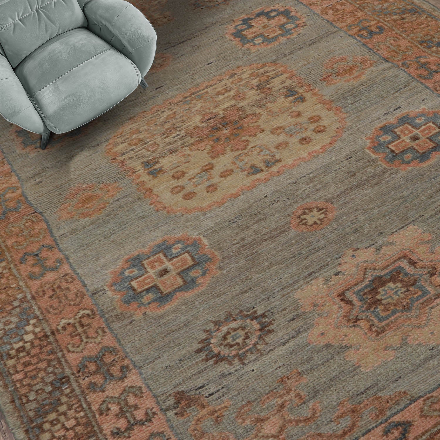 3x5 Mint, Blush, Brown Color Hand Knotted All-Over 100% Wool Traditional Oriental Rug